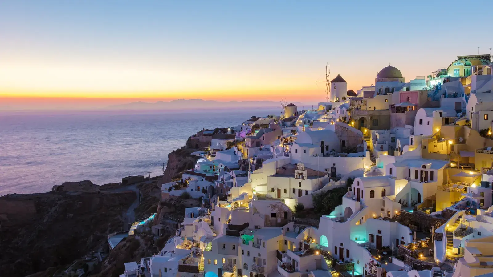 Sunset at oia santorini greece traditional greek
